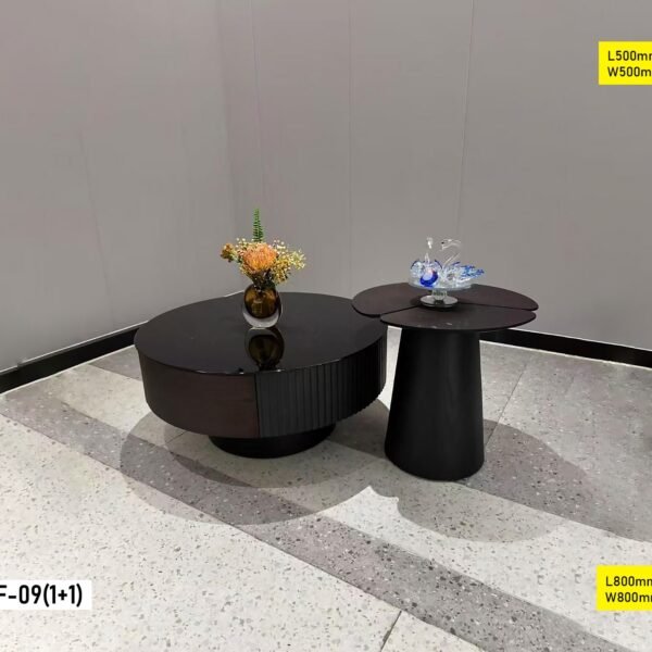 Table Basse 2 Pièces Marron Noire en Marbre