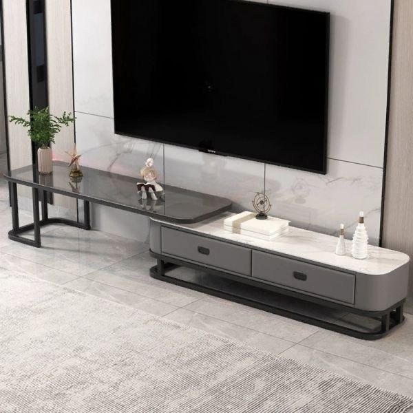 Table Tv Extensible en Grise et Blanc