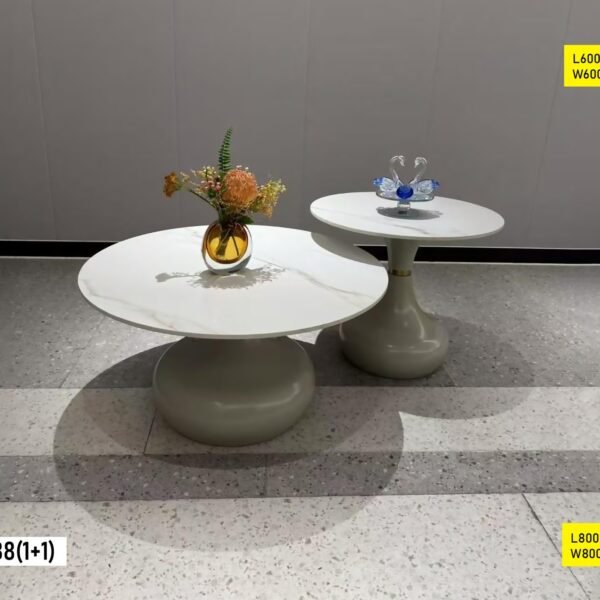 Table Basse 2 pièces Marbré Gris beige.