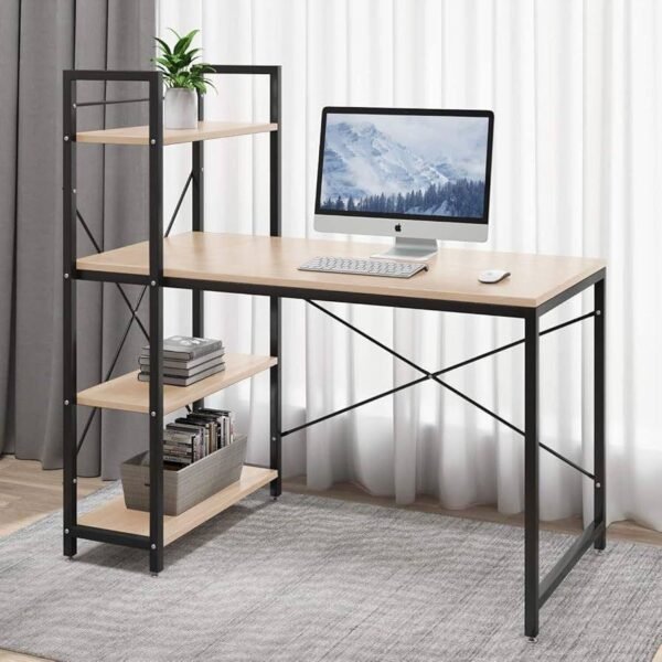 Table Bureau Domestique avec Etagères De Rangement en Bois et Fer