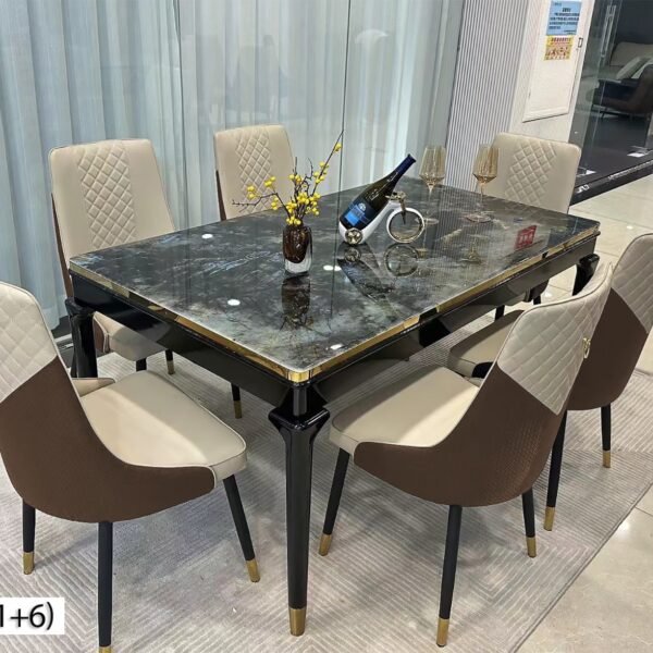 Table à Manger 6 Places en Marron Beige T2301