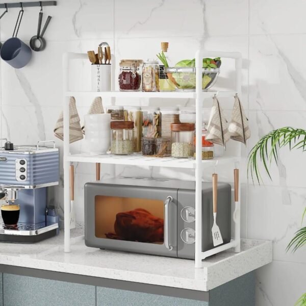 Etagère Micro ondes Deux Niveaux en Métal Blanc