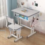 Table d’étude Gris à Domicile en Metal et Bois Réglable