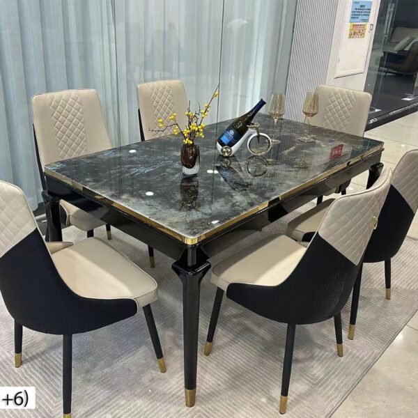 Table à Manger 6 Places en Beige Noire T2301