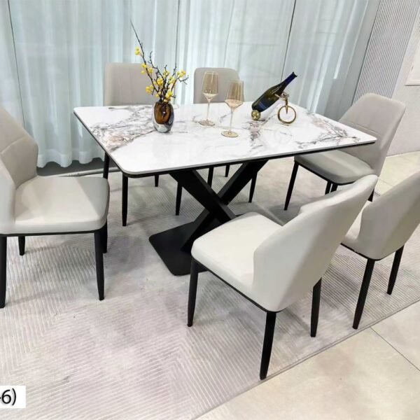 Table à Manger 6 Places en Marbre Blanc