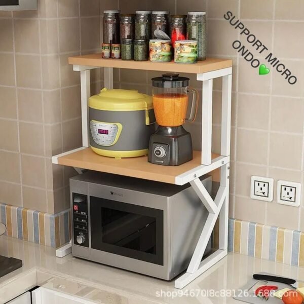 Etagère Micro ondes Deux Niveaux en Bois Beige
