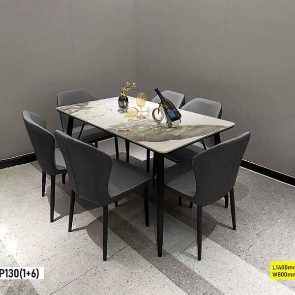 Table à Manger 6 Places en Marbre Gris