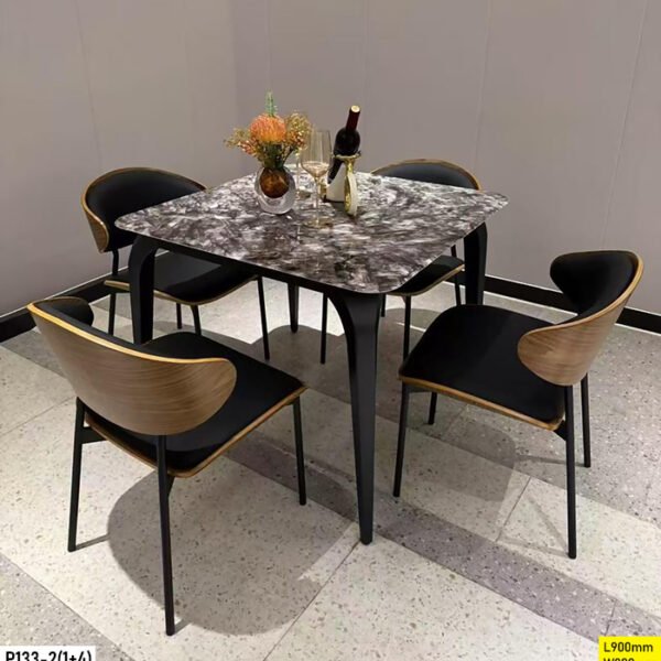 Table à Manger 4 Places en Marbre Marron Noire