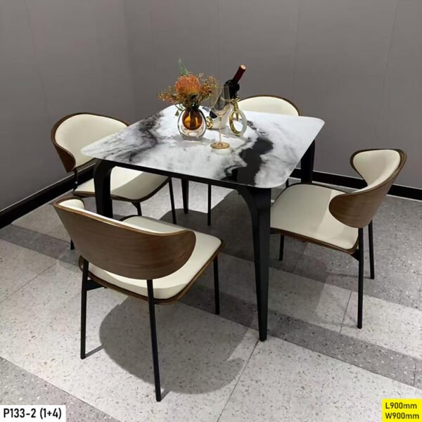 Table à Manger 4 Places en Marbre Beige Gris