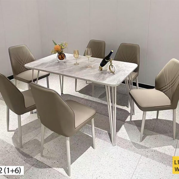 Table à Manger 6 Places en Marbre Beige