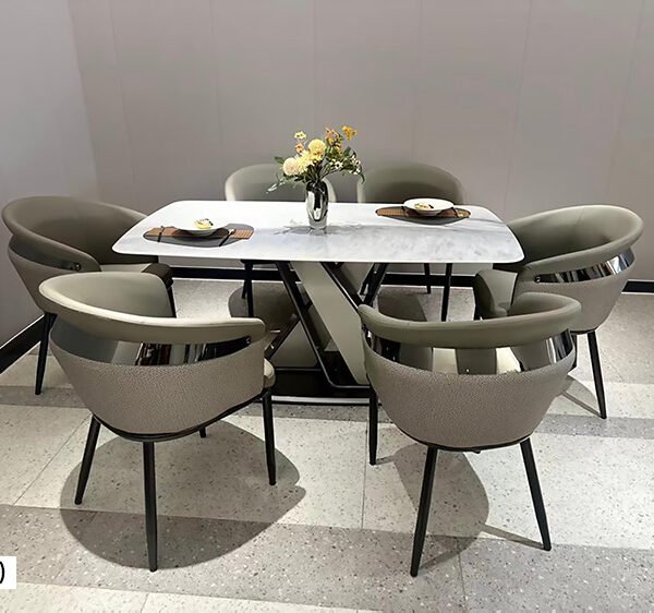 Table à Manger 6 Places en Gris Argenté M26