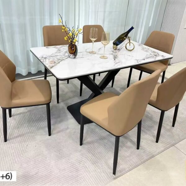 Table à Manger 6 Places en Marbre Marron Beige