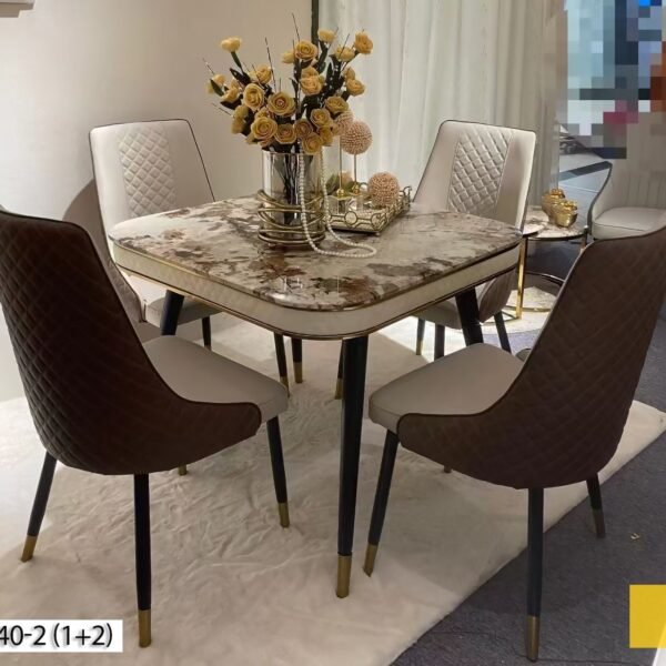 Table à Manger 4 Places en Marbre Marron Beige