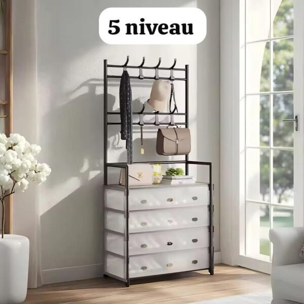 Étagère Chaussures et Sac en Fer et Plastique Noir et blanc