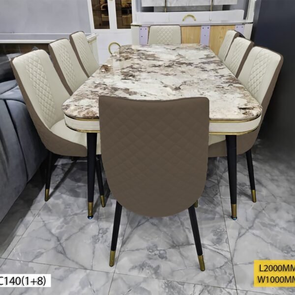 Table à Manger 8 Places en Marbre Marron Beige C140