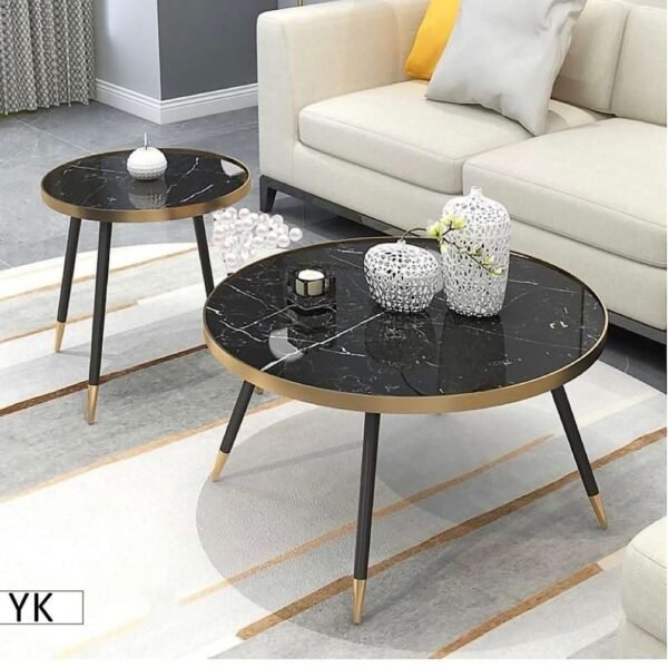 Table Basse 2Pieces en Bois Noire Dorée