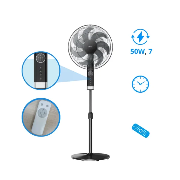 Ventilateur sur Pied Midea 18” Noir avec télécommande